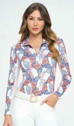 DANCING EQUESTRIAN Spring Butterfly Long Sleeve Shirt- Long Sleeve Tops