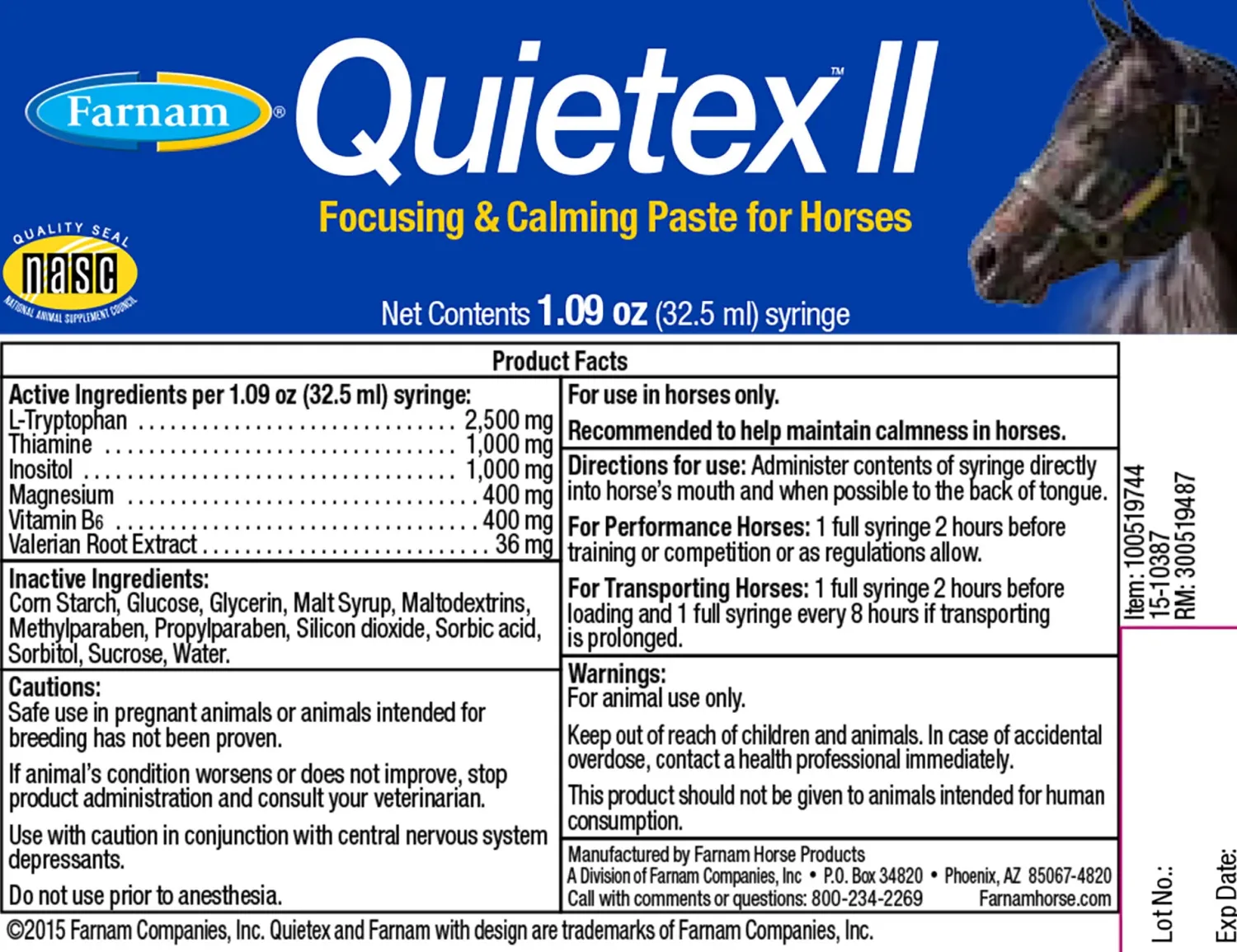 ANIMAL HEALTH INT Farnam® Quietex II™ Focusing & Calming Paste- Horse Supplements