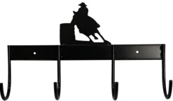 SHILOH STABLES TACK 4-Hook Flat Tack Rack with Barrel Horse Silhouette- Stable Hardware