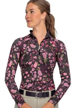 KASTEL DENMARK Ladies’ Quarter-Zip Modern Begonias Long-Sleeve Shirt - "Briar"- Long Sleeve Tops