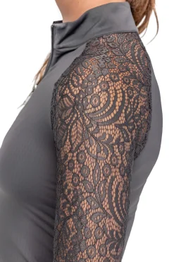 KASTEL DENMARK Ladies’ Quarter-Zip Floral Lace Long-Sleeve Shirt - 