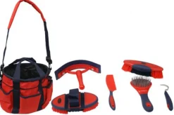 SHILOH STABLES TACK Showman® 6-Piece Soft Grip Grooming Kit with Nylon Bag- Bathing Tools|Brushes & Hoof Picks