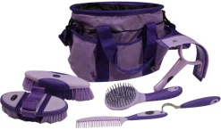SHILOH STABLES TACK Showman® 6-Piece Soft Grip Grooming Kit with Nylon Bag- Bathing Tools|Brushes & Hoof Picks