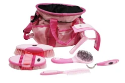 SHILOH STABLES TACK Showman® 6-Piece Soft Grip Grooming Kit with Nylon Bag- Bathing Tools|Brushes & Hoof Picks