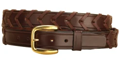TORY LEATHER 1 1/4" Laced Belt with Brass Buckle- Belts