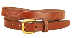 TORY LEATHER 3/4" Belt with Stitched Patterns & Brass Buckle- Belts